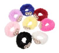 Homoyoyo 8pcs Fluffy Ponytail Holders Hair Scrunchies with Rhinestone Accent Soft Plush Hair Ties for Multi-color Including Yellow Purple Black White Pink Rose Red Royal Blue for Daily Wear