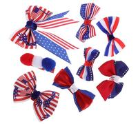 Homoyoyo 8pcs Patriotic Hair Clips Accessories for Women Featuring Red White Blue Striped Bow Design, Comfortable Wear with Polyester and Metal Material, for Independence Day Celebration