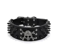 Homoyoyo Adjustable Skull Style round Studded Pet Dog Collar in Dark Color Extra Small Size with Sturdy Pu Material and D-ring Buckle for Comfortable Wear and Enhanced Safety for Puppies