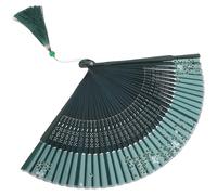 Homoyoyo Bamboo Folding Hand Fan Vintage Chinese Foldable Handheld Fan Hollow Green and White Cherry Blossom Design for Hanfu Qipao Dance and Outdoor Use
