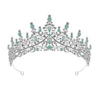 Homoyoyo Baroque Rhinestone Crown Headband Tiara for Women Bridal Wedding Hair Accessories Green Jelly Crystal Silver White and Green Protein Diamonds