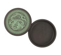 Homoyoyo Black round Plastic Calligraphy Inkstone with Beautiful Carved Design, Lightweight and Easy to Ink, for Painting and Calligraphy Practice