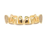Homoyoyo Bling Grills Teeth Jewelry with Micropaved Zircon Stones Gold Hip Hop Fake Teeth Mouth Grill for Men Comfortable Halloween Costume Accessory for Spooky Party and Fashionable Look