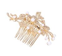 Homoyoyo Bridal Hair Comb with Delicate Rhinestone Pearl Flowers Elegant Wedding Hair Accessories for Brides Dances and Special Occasions Golden