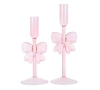 Homoyoyo Candle Holder Candlestick Holders Bow Shaped Glass 2pcs Decorative with Light Transmission Enhancing Candlelight Effect, for Creating A Dreamy and Sweet Personal for Rooms