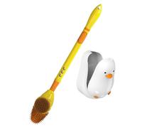 Homoyoyo Cartoon Duck Toilet Brush with Holder Multi Functional Wall Mounted Bathroom Cleaning Brush with Liquid Dispensing Long Soft Bristles for Scratch Toilet Cleaning Yellow Orange