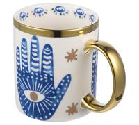 Homoyoyo Ceramic Coffee Mug with Evil Eye Pattern, Turkish Breakfast Coffee Cup, Decorative Milk and Water Mug with Handprint Design