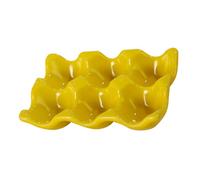 Homoyoyo Ceramic Egg Tray Holder Yellow Half Dozen Egg Organizer Dispenser for Kitchen and Refrigerator Storage Container
