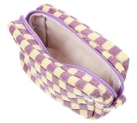 Homoyoyo Checkered Travel Makeup Pouch Large Capacity Toiletry Bag with Knitted Pattern for Womens Cosmetics and Accessories