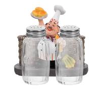 Homoyoyo Chef Figurine Dual Spice Shaker Set Salt and Pepper Dispenser Kitchen Seasoning Container Decorative Condiment Holder for Restaurant and Home Table
