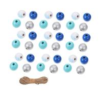 Homoyoyo Christmas Wooden Beads DIY Craft with Hemp Rope Blue Snowflake Design Jewelry Making Spacer Beads for Bracelets Necklaces Tree Pendants and Festival Decorations