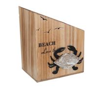 Homoyoyo Coastal Nautical Pen Holder Wooden Crab Pencil Organizer Small Tabletop Storage Box for Stationery and Makeup Brush, Ocean Theme Desk Accessory with Sea Life Decor