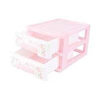 Homoyoyo Compact Pink Plastic Cosmetic Organizer Box with Two-layer Drawer Structure for Nail Polish and Makeup Storage on Dressing Table or Desktop, Scratch Resistant Small Storage Box
