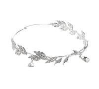 Homoyoyo Crystal Bridal Tiara Rhinestone Waterdrop Leaf Frontlet Crown Beaded Forehead Headbands for Wedding (Silver)