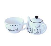 Homoyoyo Cute Cat Pattern Ceramic Teapot and Cup Set Fun Porcelain Tea Pot Kit for Home Use and Decoration Practical Household Tea Set Gift for Lovers and Office Enjoyment