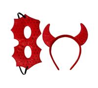 Homoyoyo Devil Horn Headband and Mask Red Ox Horn Cosplay Costume Accessory for Halloween Party Comfortable Devil Hair Clip for Stage Photo and Daily Wear Festive Role Playing Prop