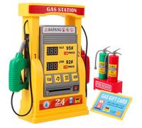 Homoyoyo DIY Gas Station Model with Voice Prompt and Card Swiping Double Nozzle Fuel Pump Interactive Counting Display for Pretend Play and Hands Learning