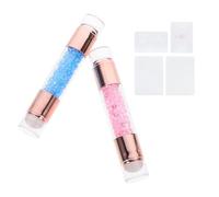 Homoyoyo Double-ended Nail Art Stamper 2pcs, Milky White Electroplated Resin with Rhinestones, Small Blue Pink Salon Manicure DIY Stamping Tool for Precise Nail Polish Designs