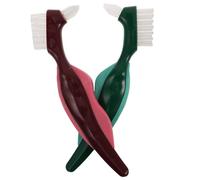 Homoyoyo Double-Headed Denture Brush 2Pcs Hard Bristles Comfortable Grip Designed for Elderly Denture Care