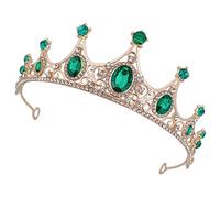 Homoyoyo Elegant Party Bride Tiara Crown Hair Decor Wear Resistant Festival Headdress for Wedding Flower and Special Occasions Lightweight Gold Green Rhinestone Adornment