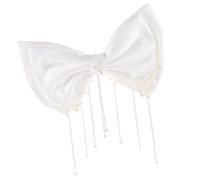 Homoyoyo Elegant White Satin Bridal Hairpin Bow Clip with Pearl Accents Tulle Bow Hairclip for Wedding Party and Everyday Use Suitable for Thick and Thin Hair Styles