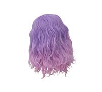 Homoyoyo Fashion Gradient Color Women Wig with Side Swept Bangs Short Curly Synthetic Hair for Cosplay and Party Soft Stretchable Comfortable Cap Reusable Washable Purple Pink Ombre Hair