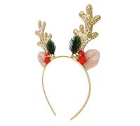Homoyoyo Festive Christmas Deer Headband with Gold Antlers and Jingle Bells Lightweight Reindeer Hair Accessory for Holiday Parties Xmas Headdress for Women