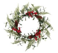 Homoyoyo Festive Pine Berry Wreath for Front Door and Indoor Outdoor Use Artificial Pine Cones and Red Berries Garland with Decorative Vine Circle Elegant Christmas Decor for Home and