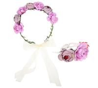 Homoyoyo Flower Crown Headband and Corsage Wristband Set for Bridal Wedding Accessories Lightweight Romantic Floral Headpiece for Women Bridesmaids Flower Fit for All Hair Types