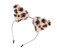 Homoyoyo Fluffy Cat Ear Headband Leopard Print Cute Animal Ear Hair Hoop for Parties and Cosplay Adjustable Metal Hair Band for Women and Girls