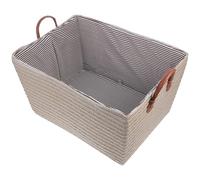 Homoyoyo Foldable Large Woven Storage Basket with Rope Handles Beige Rattan Style Organizer for Laundry Snacks and Home Use Foldable Design for Desktop Floor and Closet Organization