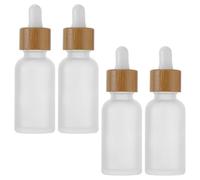 Homoyoyo Glass Dropper Bottles Refillable Essential Oil Dispensing Bottles 30ml 4pcs with Bamboo Caps Frosted Design for Travel and Storage