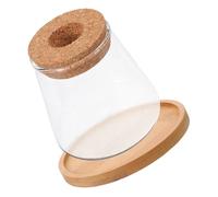 Homoyoyo Glass Small Fish Tank Betta Fish Terrarium Space-saving Design Growing Plants Glass Bowl with Wooden Lid Bamboo Mat 4.32x4.32x3.54in for Office and Home Spaces