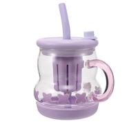 Homoyoyo Glass Tumbler with Straw and Handle Stylish Water Cup for Travel Moderate Capacity Reusable Sippy Cup for Milk Juice Tea Elegant Modern Design