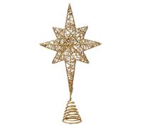 Homoyoyo Golden Glitter Christmas Tree Star Topper Eight Pointed Xmas Tree Star Decor with Cone Holder