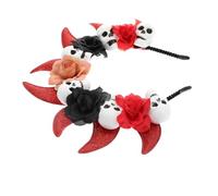 Homoyoyo Halloween Devil Horn Headband with Skull Flower Crown Elastic Lightweight Hair Hoop Prop for Womens Costume Enhancement at Halloween and Day Dead Parties