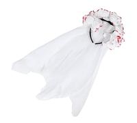 Homoyoyo Halloween Flower Veil Headband with Skull Accents - White and Red Floral Crown for Bride Costume - Gothic Masquerade Accessories Perfect for Day of The Dead Celebrations