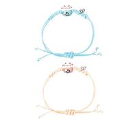 Homoyoyo Handmade Bracelet Set - 2pcs String Bracelets with Braided Beads and Bells - Fortune Cat Pendants Perfect for Women and Unique Chinese Idea