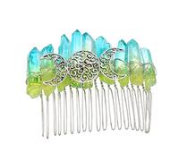 Homoyoyo Handmade Crystal Hair Comb with Teeth Silver Wire Bridal Hair Accessory for Women and Elegant Witch Triple Moon Design for Wedding and Special Occasions