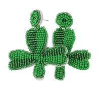 Homoyoyo Handmade Irish Shamrock Earrings Green Beaded Dangle Lucky Clover Drop for Patricks Day Celebration Womens Festive Jewelry Accessory