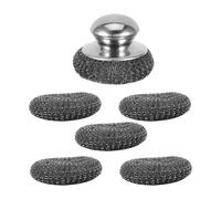 Homoyoyo Heavy Duty Stainless Steel Scrubber Ball with 1 Steel Scrubber and 5 Replacement Pads for Household Pot and Pan Cleaning, Metal Scouring Pads Suitable for Kitchen Dishwashing