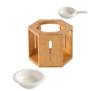 Homoyoyo Hexagonal Bamboo Essential Oil Burner Ceramic Aroma Diffuser Tealight Candle Holder Vintage Wax Melt Warmer for Home Yoga Spa with Handle