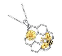 Homoyoyo Honeycomb Bee Necklace with Flower Pendant Gold Chain Jewelry for Women Creative Hexagon Design for Gifts and Everyday Wear