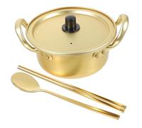 Homoyoyo Korean Aluminum Ramen Noodle Pot with Double Handles Deep Instant Noodle Cooking Pot for Home and Restaurant Use Lightweight Stockpot with Spoon and Chopsticks