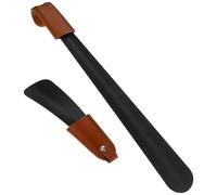 Homoyoyo Leather Shoe Horn for Boots 2 Pcs with Handle, Long and Short | Stainless Steel Portable Helper Build, Smooth Edges and Curved Shape, for Entryway Bench Use