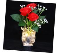 Homoyoyo LED Rose Flower Lamp with Glass Vase Warm Lighted Night Decor for Bedroom Office Wedding Party Romantic Tabletop Accent Red Artificial Bloom Ambient Lighting