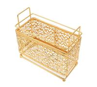 Homoyoyo Makeup Brushes Organizer Storage Rack, Golden Iron Art Rectangular Cosmetic Holder 6.5x6.1x3.2in for Vanity Desk and Skincare Tools in Home Or Office