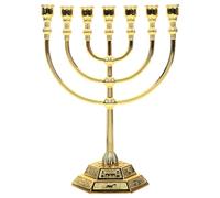 Homoyoyo Menorah 7 Branch: Traditional Jewish Menorah, Jerusalem Temple Candle Holder Traditional Jewish Big for Home Decor, Prayer, and Festive Celebrations Chanukah(Gold)