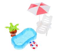 Homoyoyo Mini Dollhouse Swimming Pool Set with Umbrella and Beach Chairs, Realistic Pool Playset with Miniature Flowers and Wishing Pond, Beach Decor for Dollhouse Display