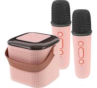 Homoyoyo Mini Portable Karaoke Speaker System with 2 Wireless Microphones Pink Wireless Speaker for Home Party and Travel